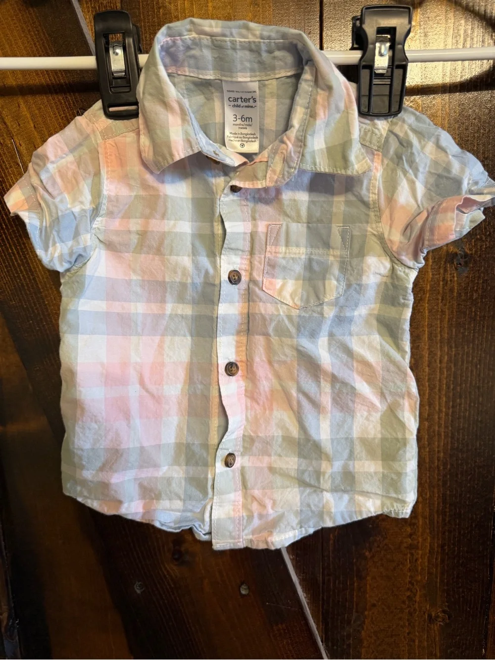Carter's Short-Sleeve Plaid Button-Down Shirt - Pastel Pink, Blue & Mint